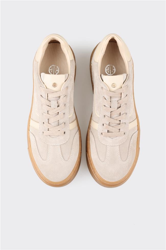 Bej Deri Kadın Spor Ayakkabı