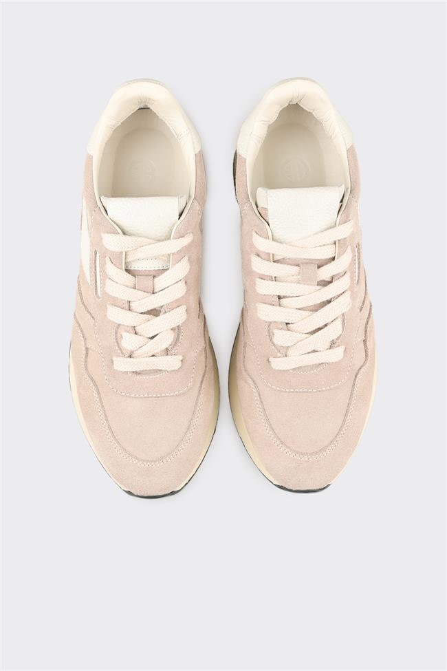 Bej Deri Kadın Spor Ayakkabı