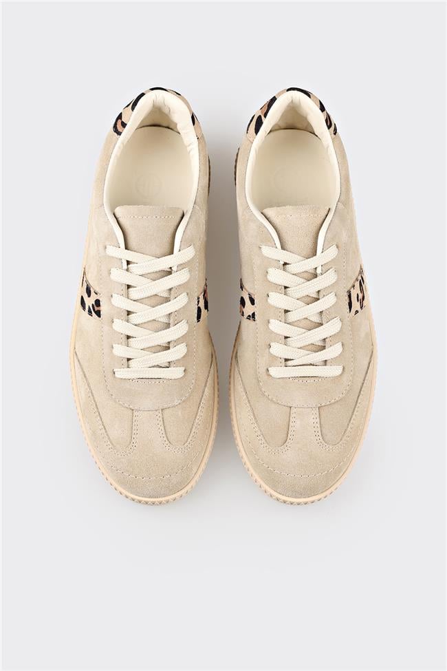 Bej Deri Kadın Spor Ayakkabı