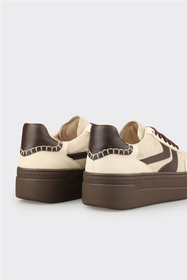 Bej Deri Kadın Spor Ayakkabı