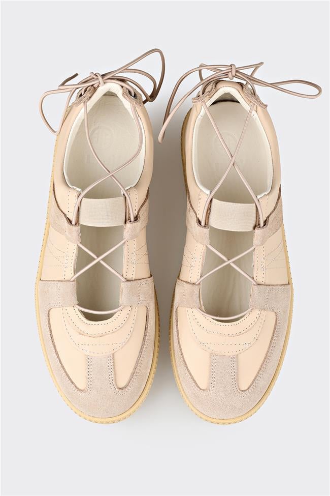 Bej Deri Kadın Spor Ayakkabı