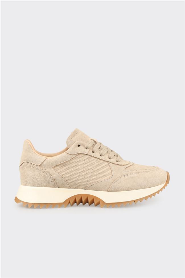 Bej Deri Kadın Spor Ayakkabı