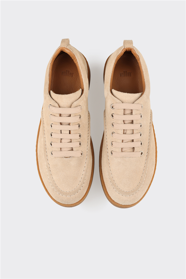 Bej Deri Kadın Spor Ayakkabı