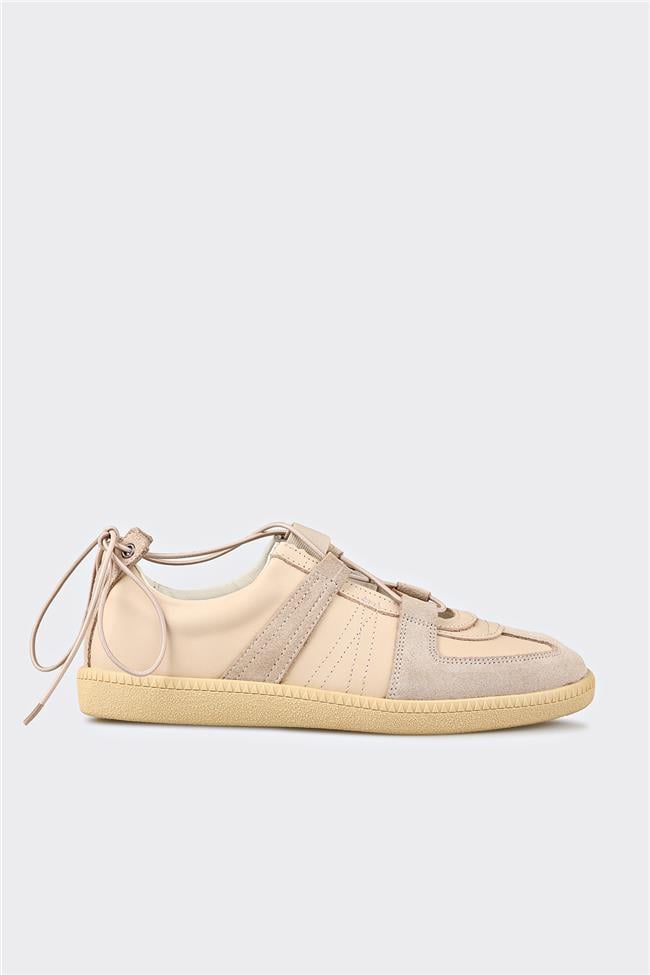 Bej Deri Kadın Spor Ayakkabı