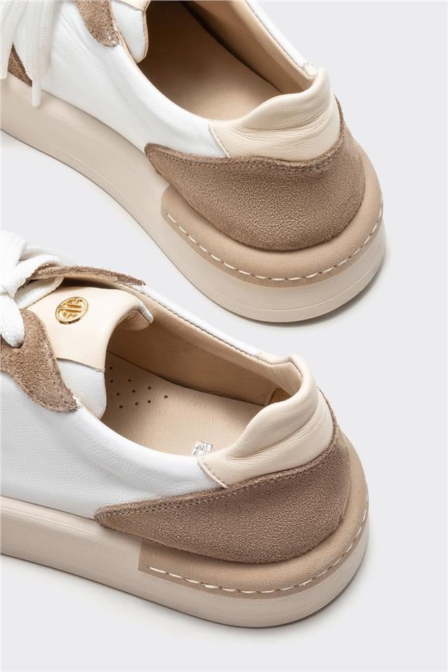 Bej Deri Kadın Spor Ayakkabı