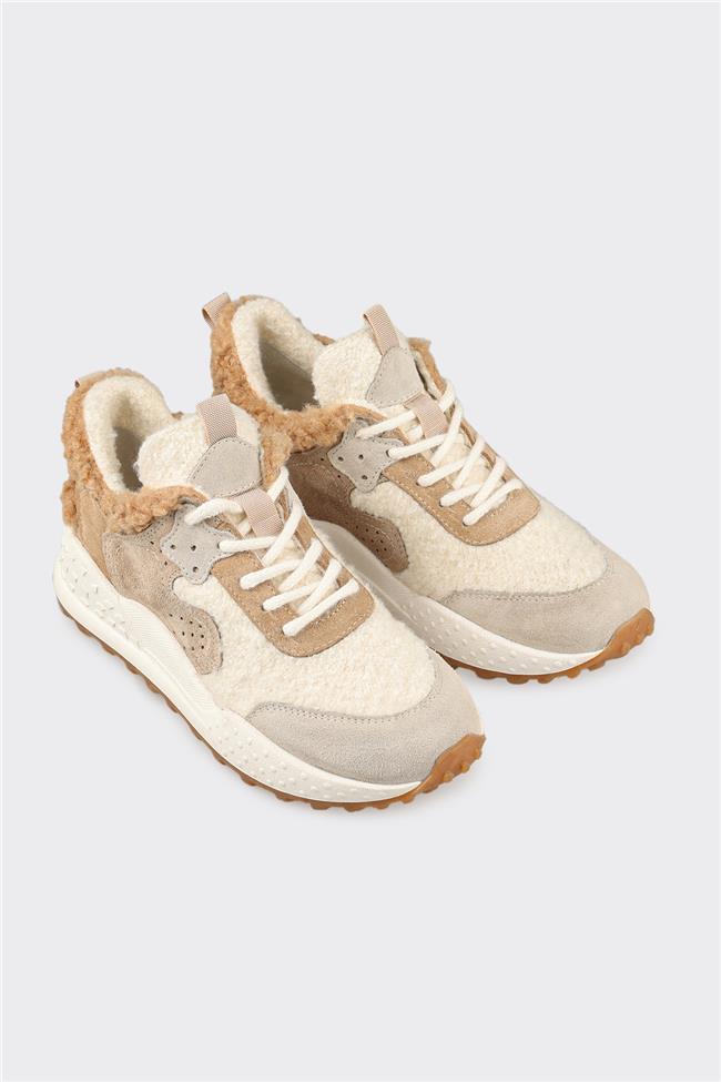 Bej Deri Kadın Spor Ayakkabı