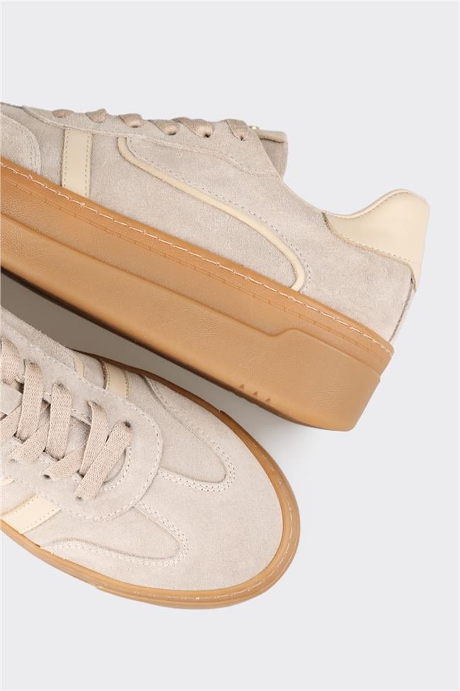 Bej Deri Kadın Spor Ayakkabı