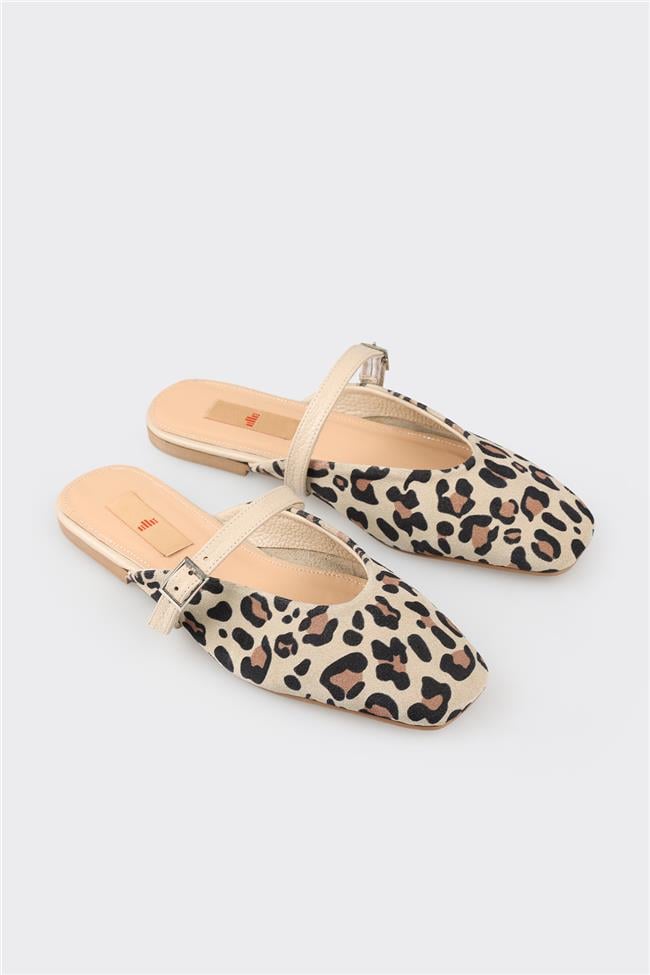 Bej Deri Kadın Spor Terlik