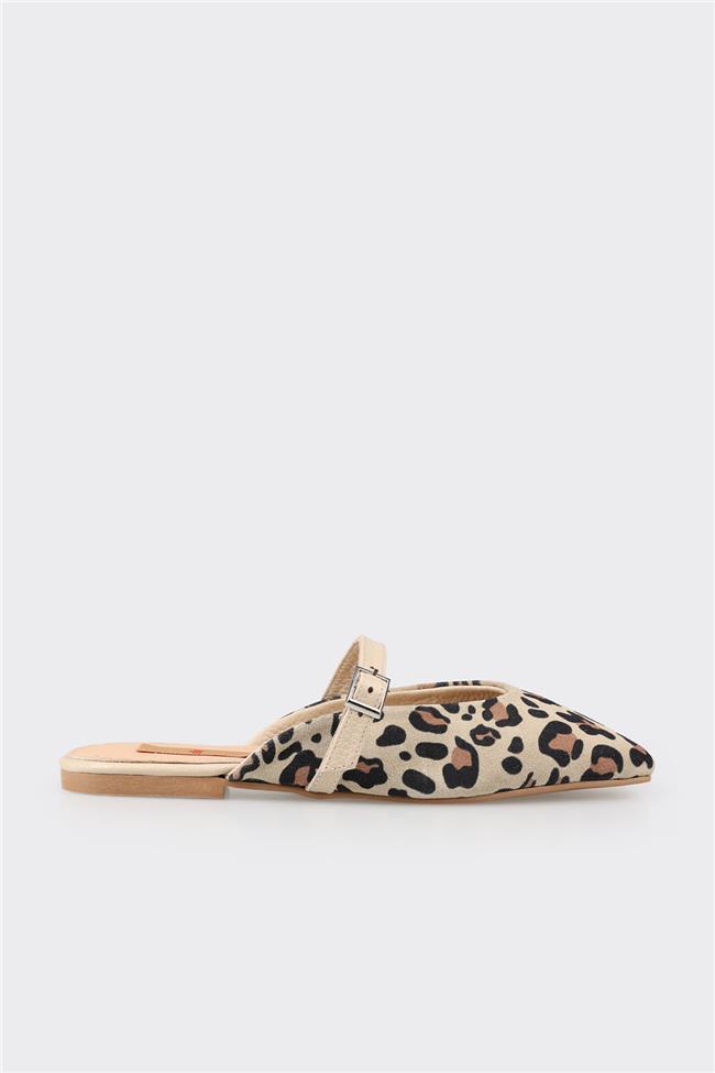 Bej Deri Kadın Spor Terlik