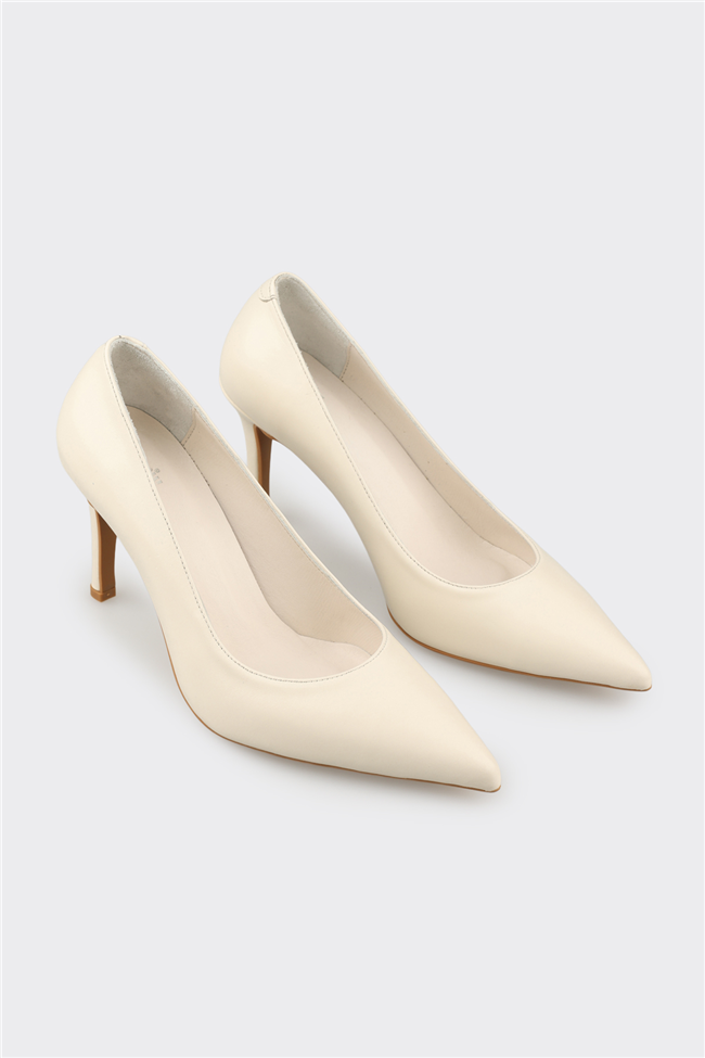 Bej Deri Kadın Stiletto