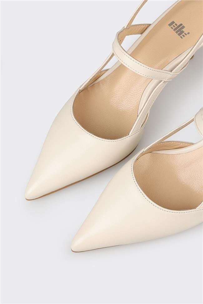 Bej Deri Kadın Topuklu Ayakkabı
