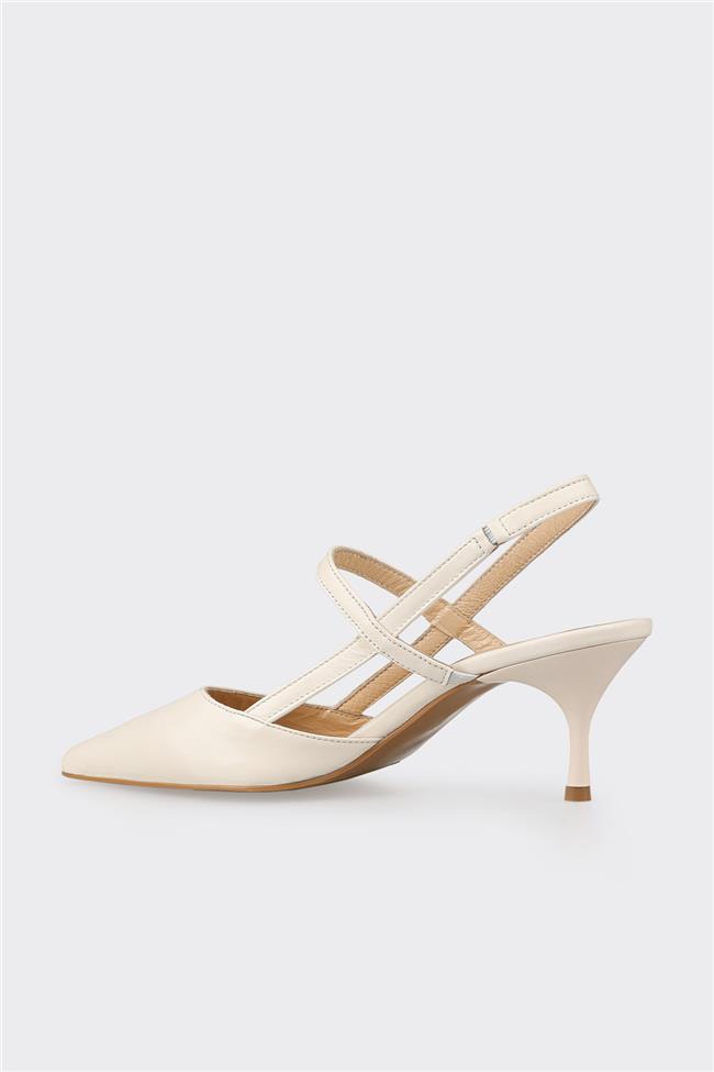 Bej Deri Kadın Topuklu Ayakkabı