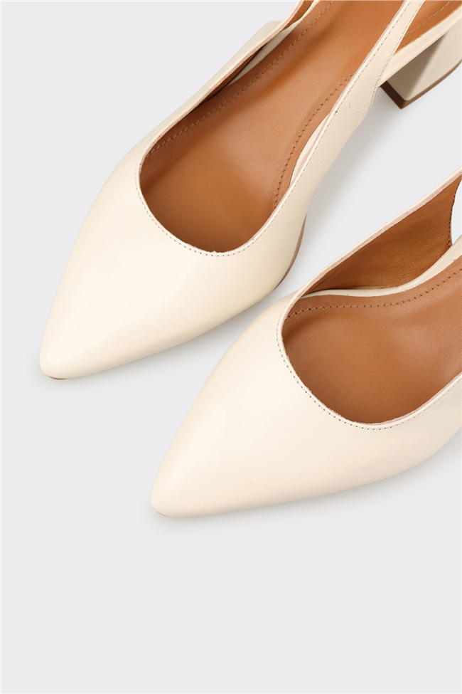 Bej Deri Kadın Topuklu Ayakkabı