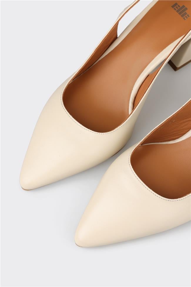 Bej Deri Kadın Topuklu Ayakkabı