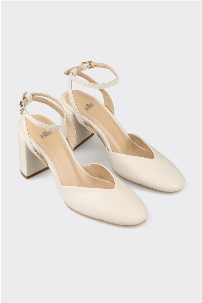 Bej Deri Kadın Topuklu Ayakkabı