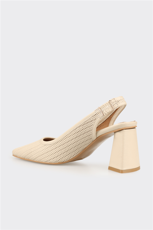 Bej Deri Kadın Topuklu Ayakkabı