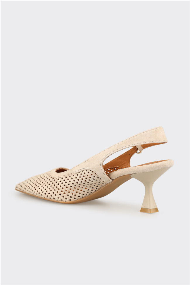 Bej Deri Kadın Topuklu Ayakkabı