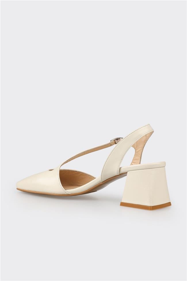 Bej Deri Kadın Topuklu Ayakkabı