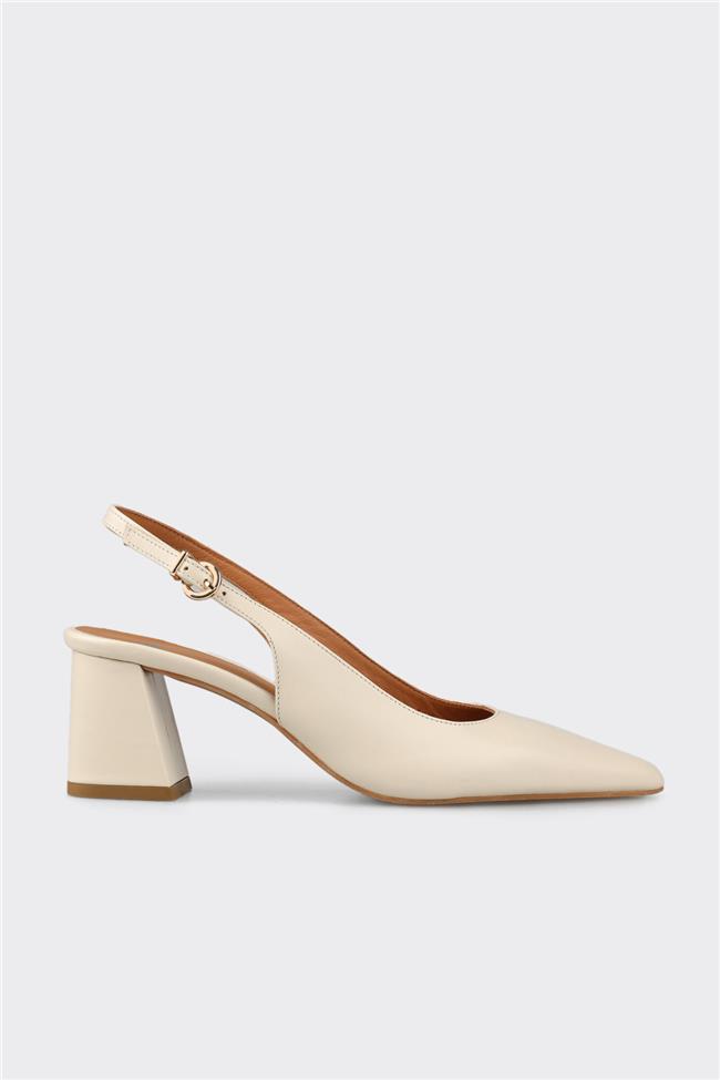 Bej Deri Kadın Topuklu Ayakkabı