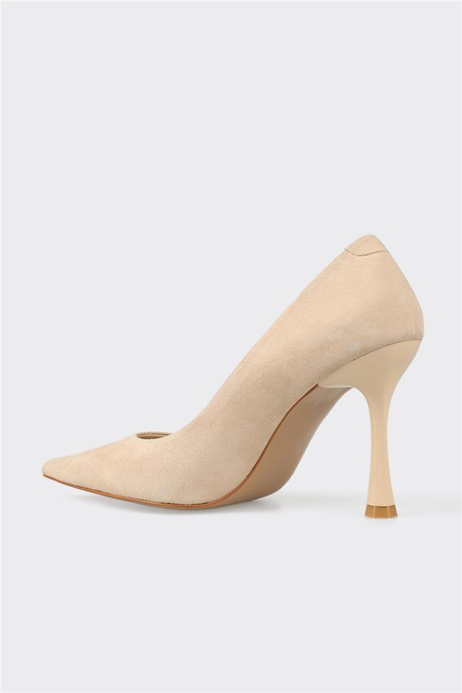 Bej Deri Kadın Topuklu Ayakkabı
