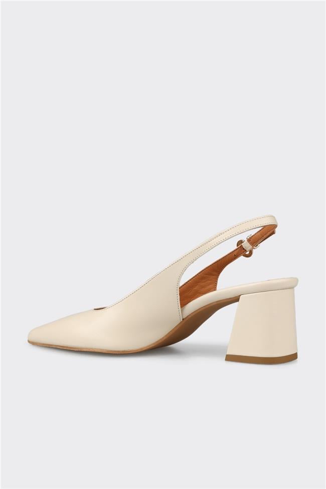 Bej Deri Kadın Topuklu Ayakkabı