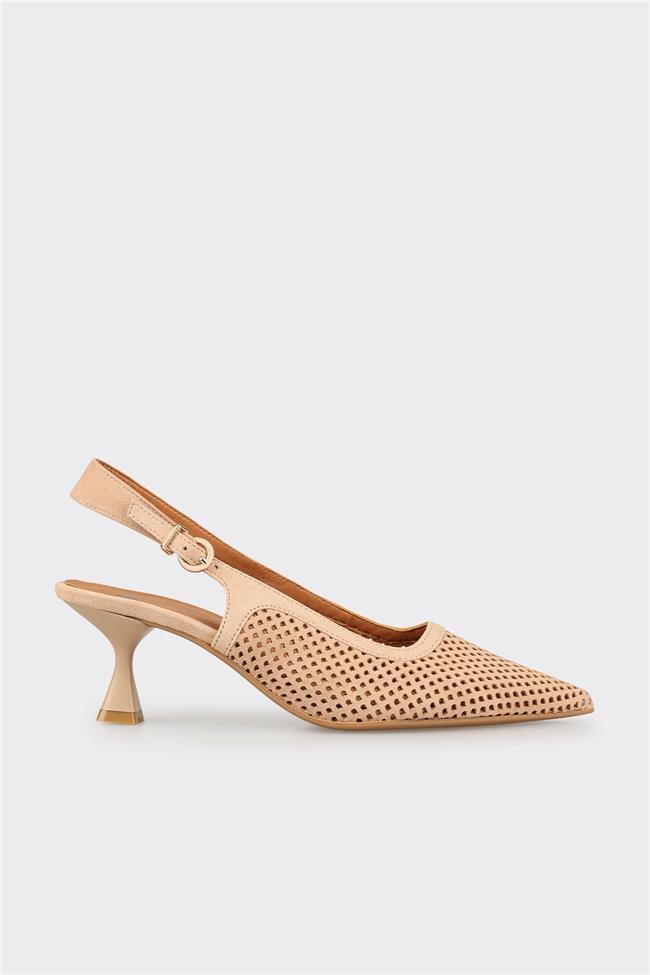 Bej Deri Kadın Topuklu Ayakkabı