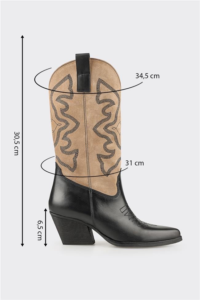 Bej Deri Kadın Western Çizme