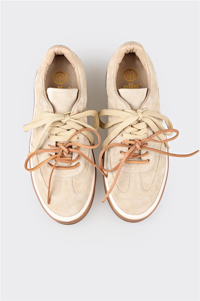 Bej Deri Kadın Spor Ayakkabı