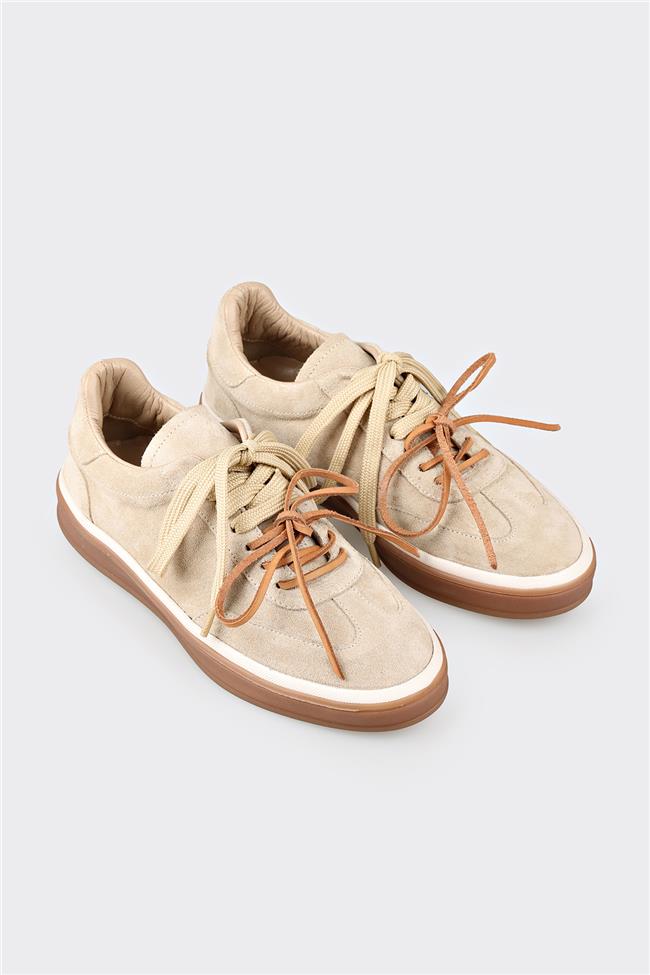 Bej Deri Kadın Spor Ayakkabı