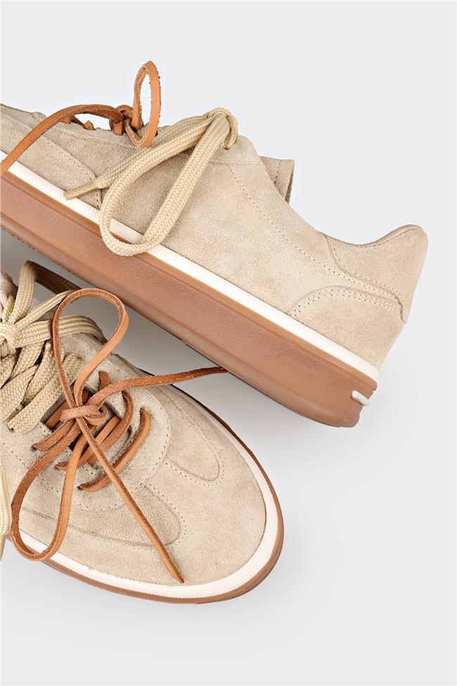 Bej Deri Kadın Spor Ayakkabı