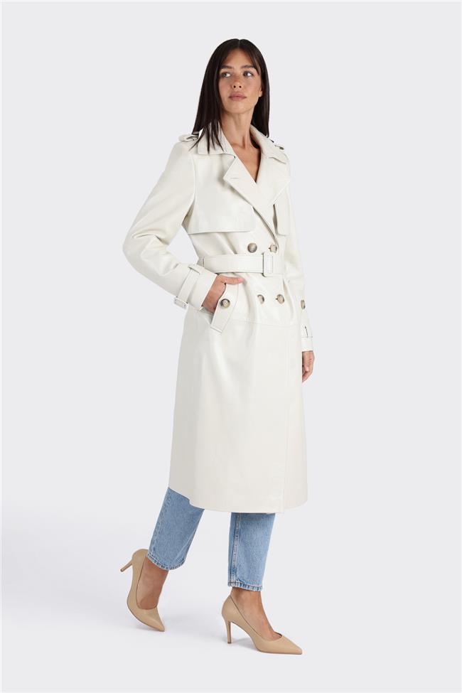 Bej Kadın Deri Trençkot