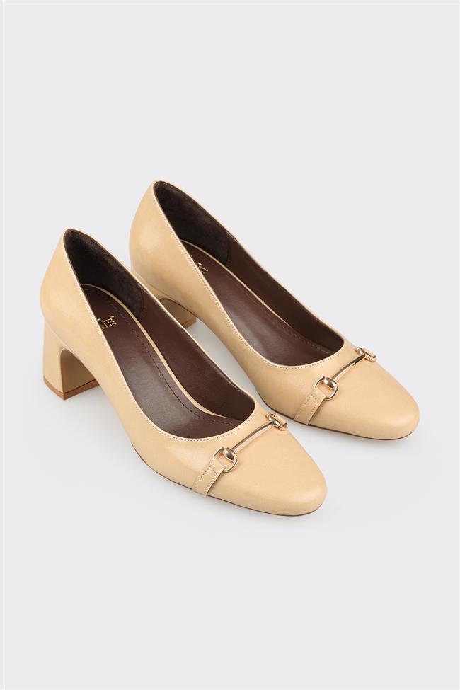 Bej Kadın Orta Topuk Ayakkabı