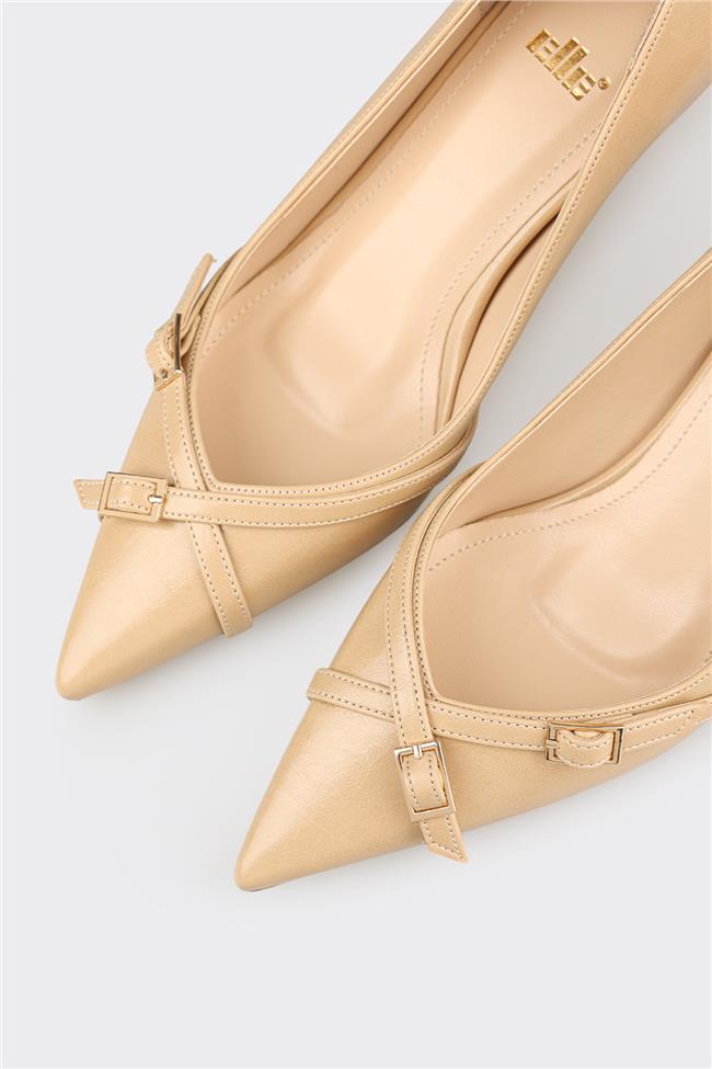 Bej Kadın Orta Topuk Ayakkabı