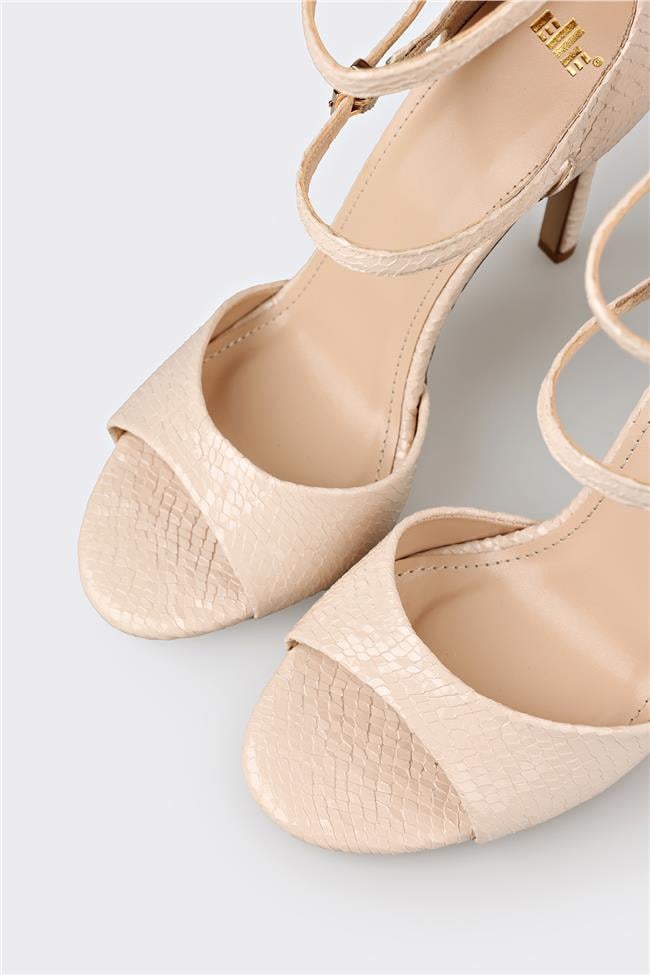 Bej Kadın Topuklu Sandalet