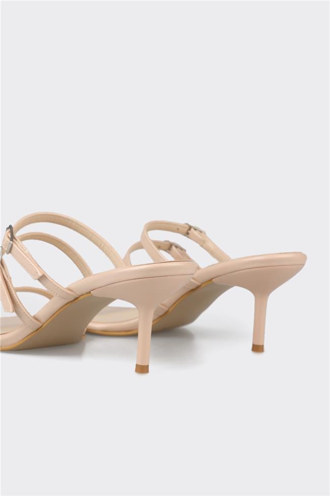 Bej Kadın Topuklu Terlik