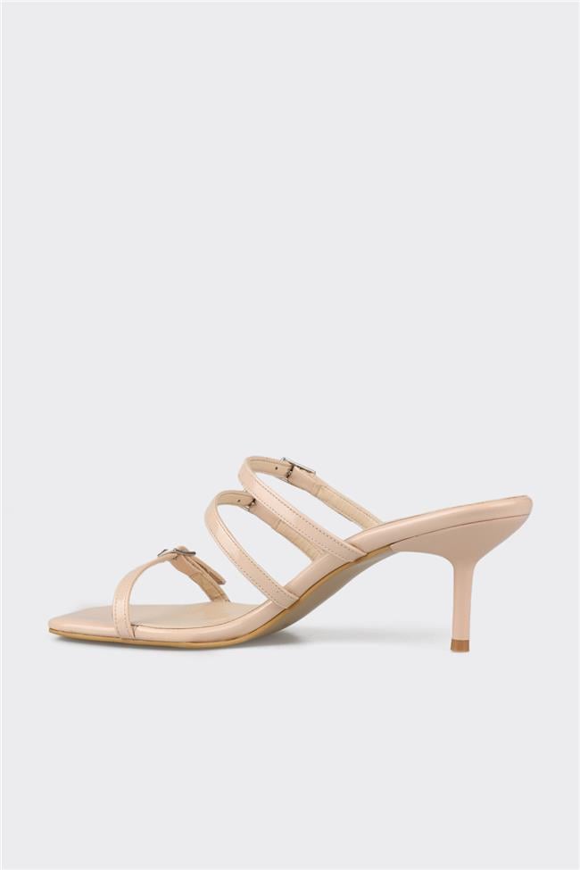 Bej Kadın Topuklu Terlik