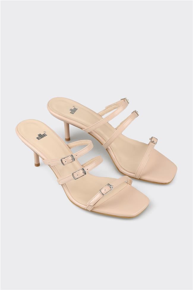 Bej Kadın Topuklu Terlik