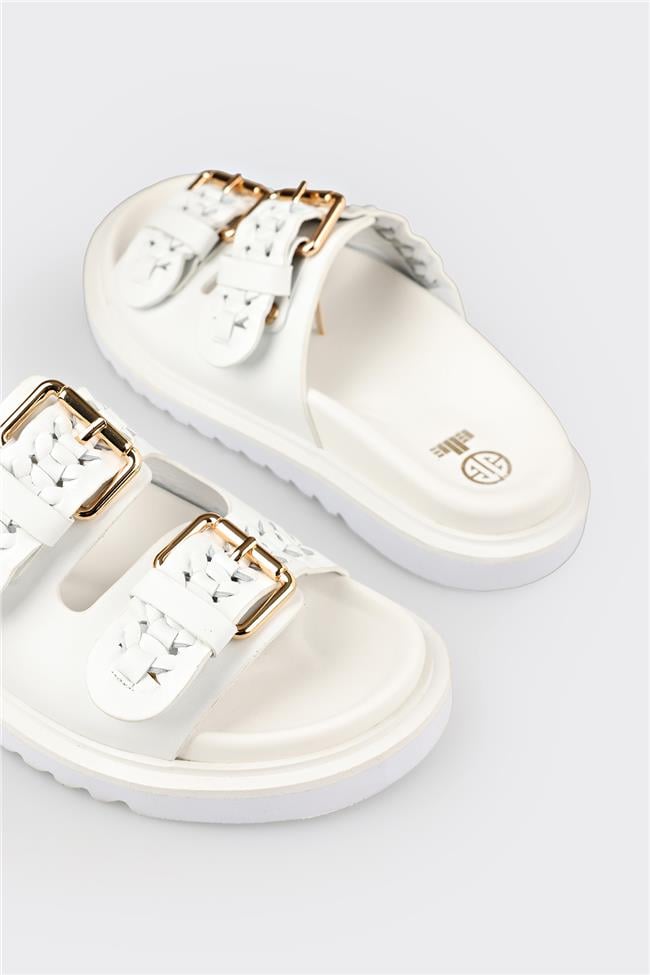 Beyaz Deri Kadın Terlik