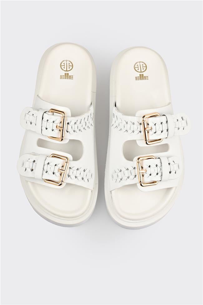 Beyaz Deri Kadın Terlik