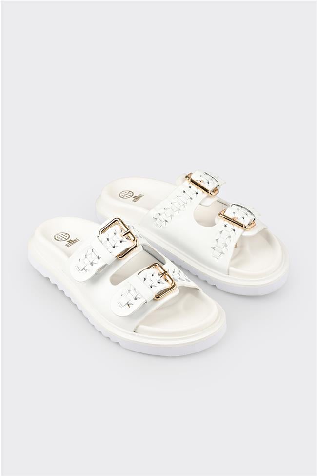 Beyaz Deri Kadın Terlik