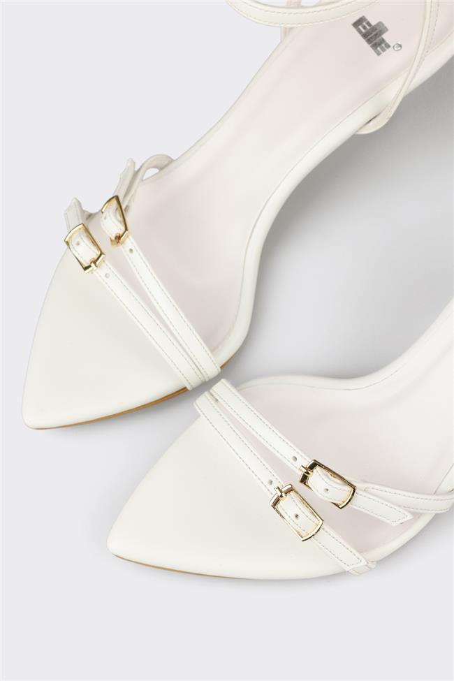 Beyaz Kadın Topuklu Sandalet