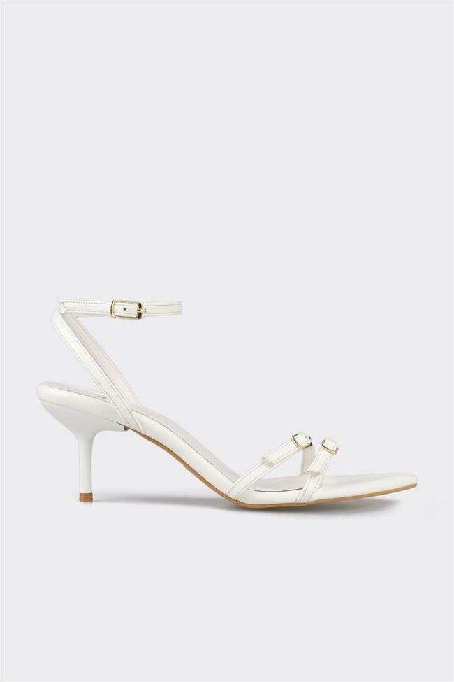 Beyaz Kadın Topuklu Sandalet