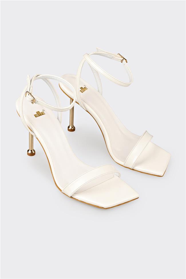 Beyaz Kadın Topuklu Sandalet