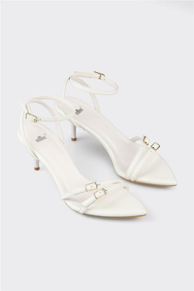 Beyaz Kadın Topuklu Sandalet