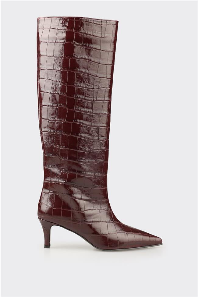 Bordo Deri Kadın Çizme