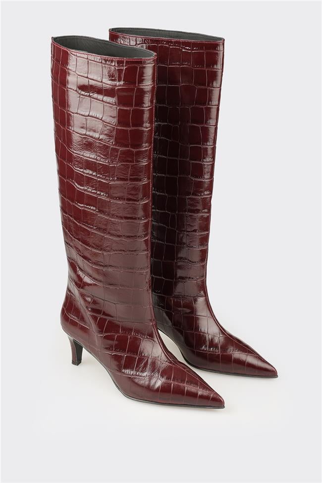 Bordo Deri Kadın Çizme