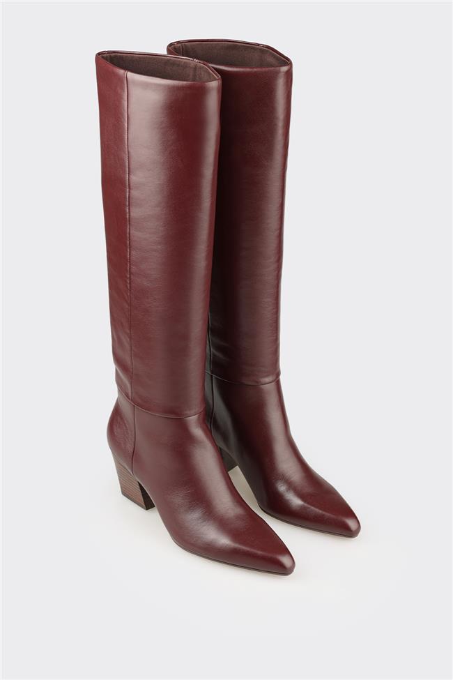 Bordo Deri Kadın Çizme