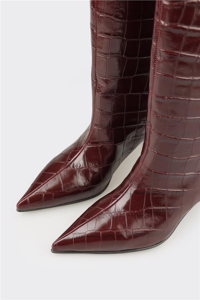 Bordo Deri Kadın Çizme