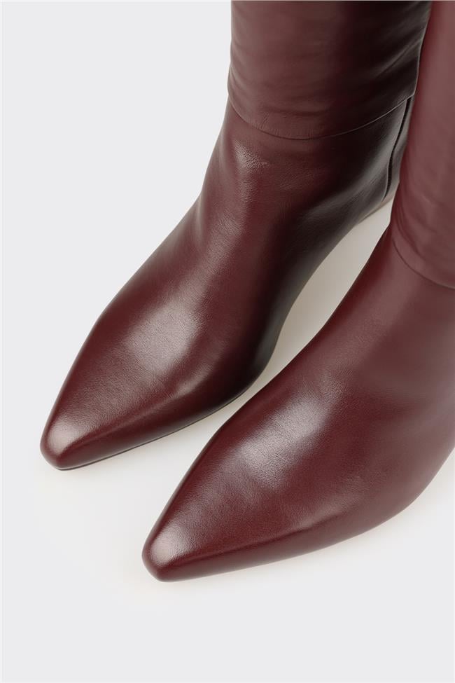 Bordo Deri Kadın Çizme