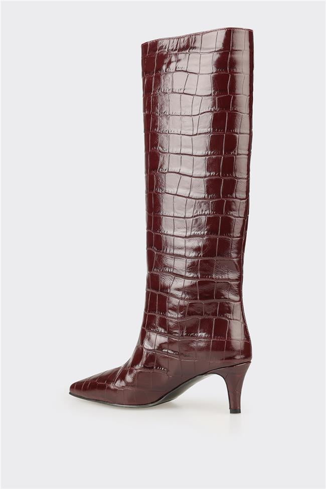 Bordo Deri Kadın Çizme